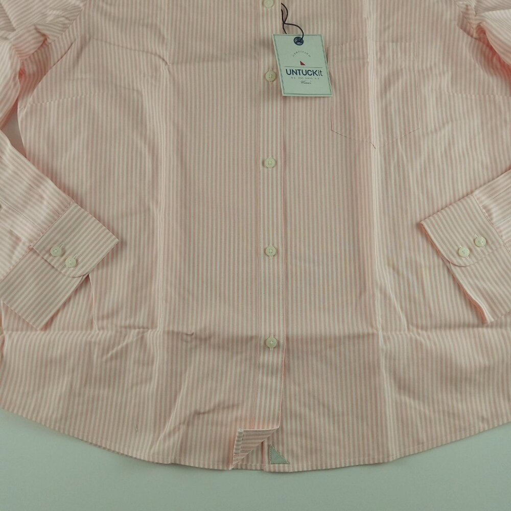 UNTUCKit Women's Marsanne Button Front Shirt Size 16 Peach White Striped - Picture 3 of 5